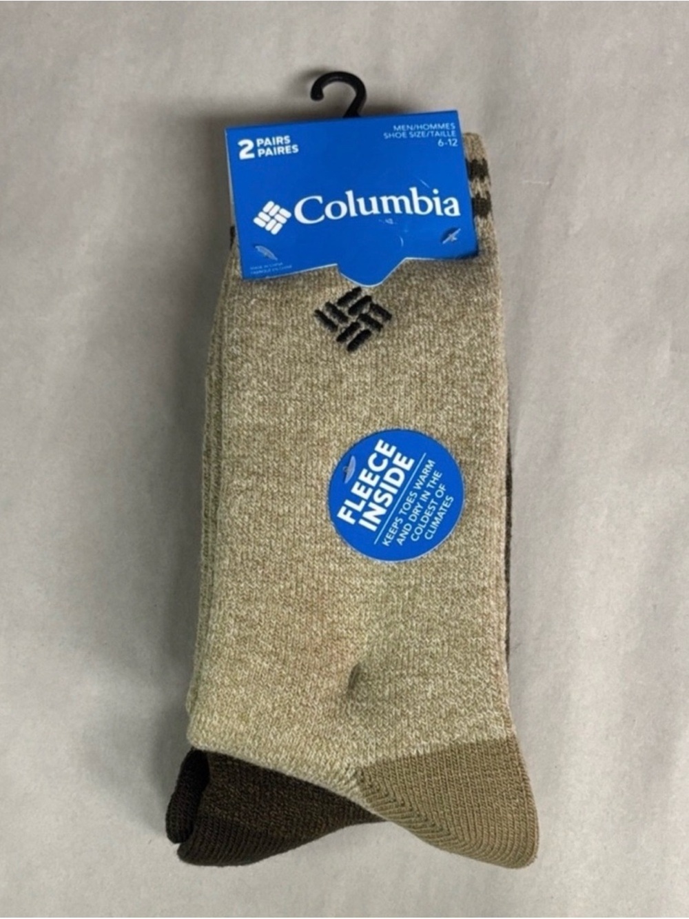 New Columbia Socks Men’s 2 Pair Tan & Brown Warm Fleece Socks Activewear Casual